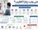 طبيب يجري فحصًا طبيًا مع أيقونات توضح الفحوصات الاستباقية والأعراض الصحية.